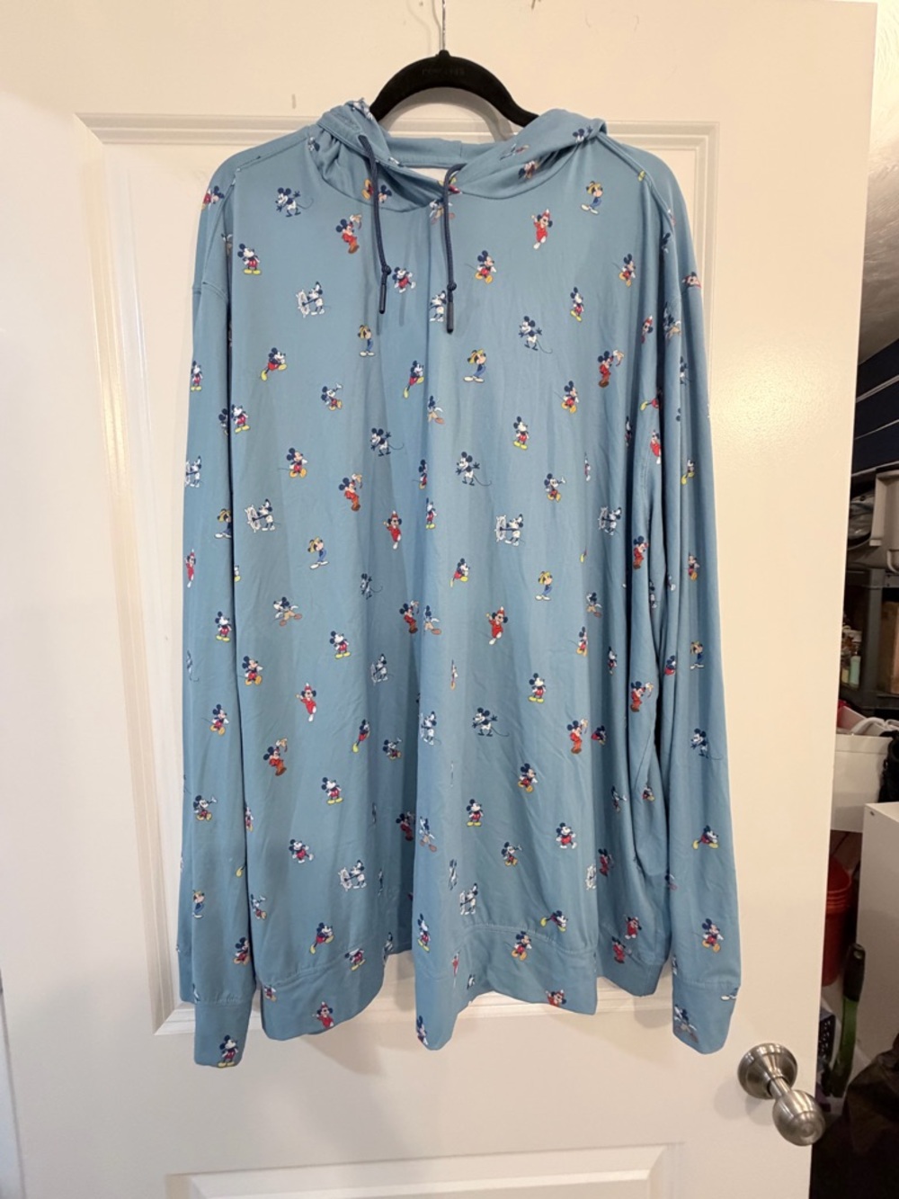 Disney Light Blue Hooded Long-Sleeve Shirt with Mickey Allover Print
